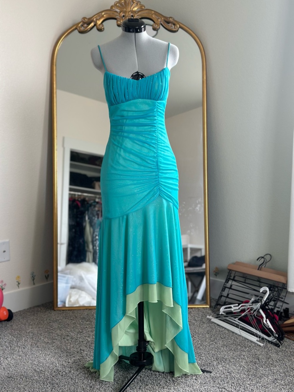 Teal and Mint High-Low Evening Dress